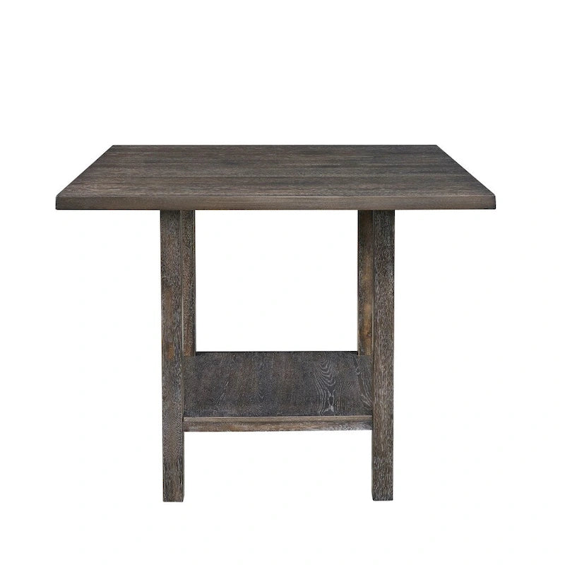 Oak & Veneer Square Counter Table with Double Pedestal Base - Distressed Grey 45"