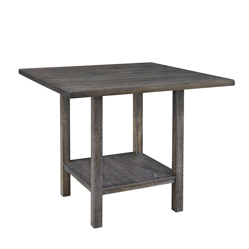 Oak & Veneer Square Counter Table with Double Pedestal Base - Distressed Grey 45"