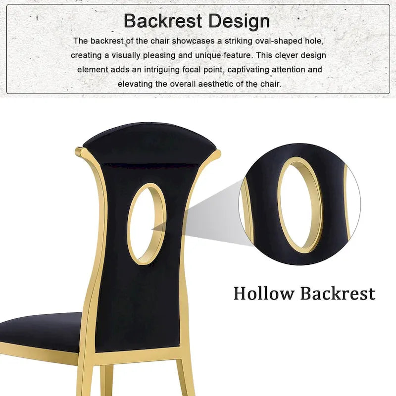 Black Velvet & Mirrored Gold Stainless Steel High-Back Dining Chair with Oval Cutout - Set of 2/4/6