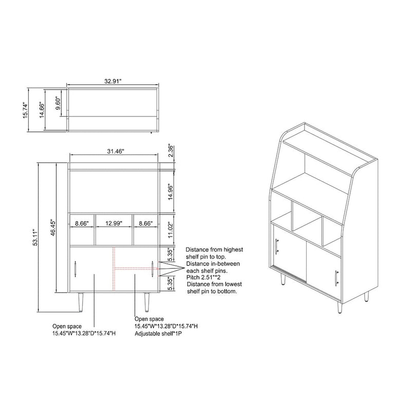 Contemporary Buffet with Sliding Doors, 4 Shelves & Rose Gold Handles - Wenge 32"