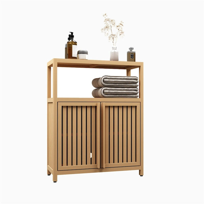 Bamboo Floor Storage Rack with Multi-Tier Shelves
