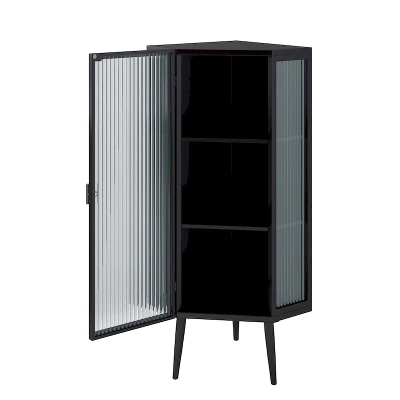 3-Tier Iron & Tempered Glass Corner Cabinet with Door