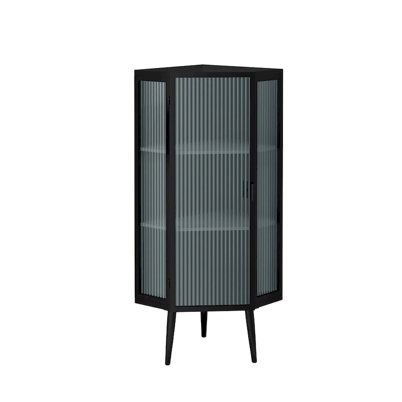 3-Tier Iron & Tempered Glass Corner Cabinet with Door