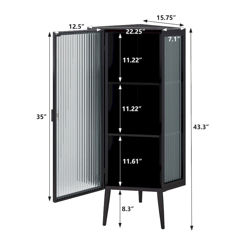 3-Tier Iron & Tempered Glass Corner Cabinet with Door