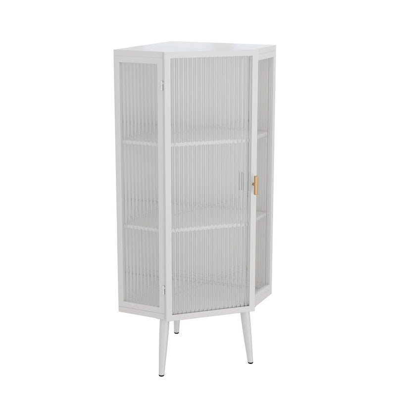 3-Tier Iron & Tempered Glass Corner Cabinet with Door