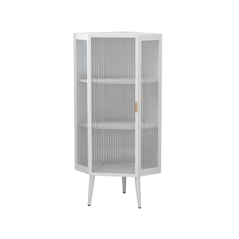 3-Tier Iron & Tempered Glass Corner Cabinet with Door