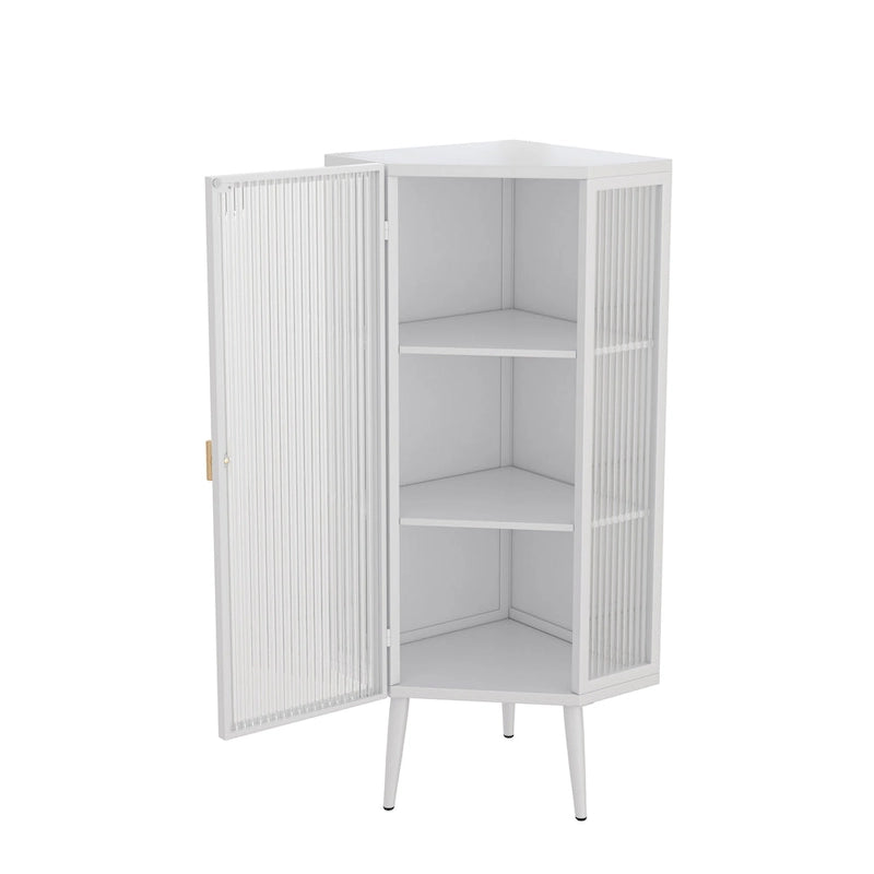 3-Tier Iron & Tempered Glass Corner Cabinet with Door