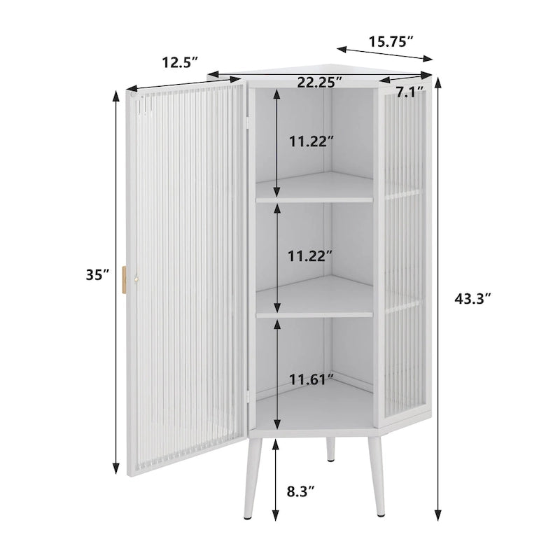 3-Tier Iron & Tempered Glass Corner Cabinet with Door