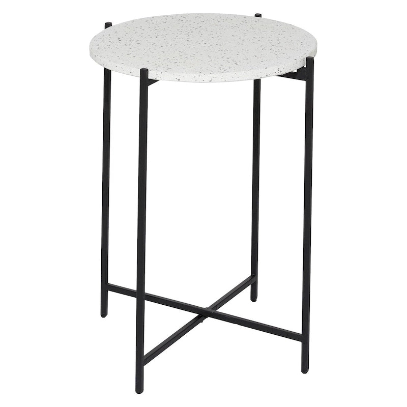Terrazzo & Iron Round Accent Table with Black Metal Legs