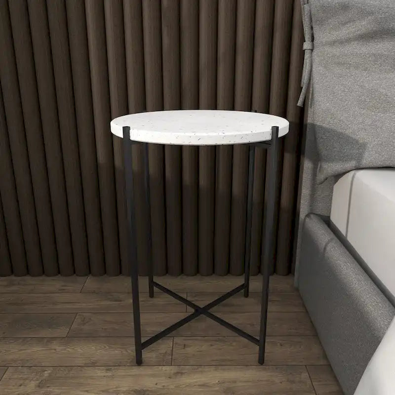 Terrazzo & Iron Round Accent Table with Black Metal Legs
