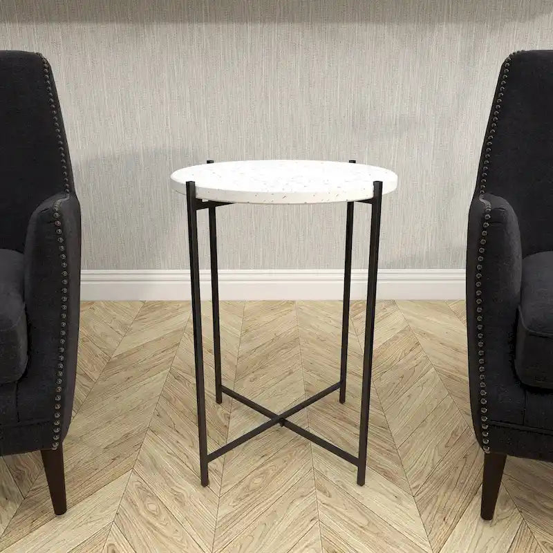 Terrazzo & Iron Round Accent Table with Black Metal Legs