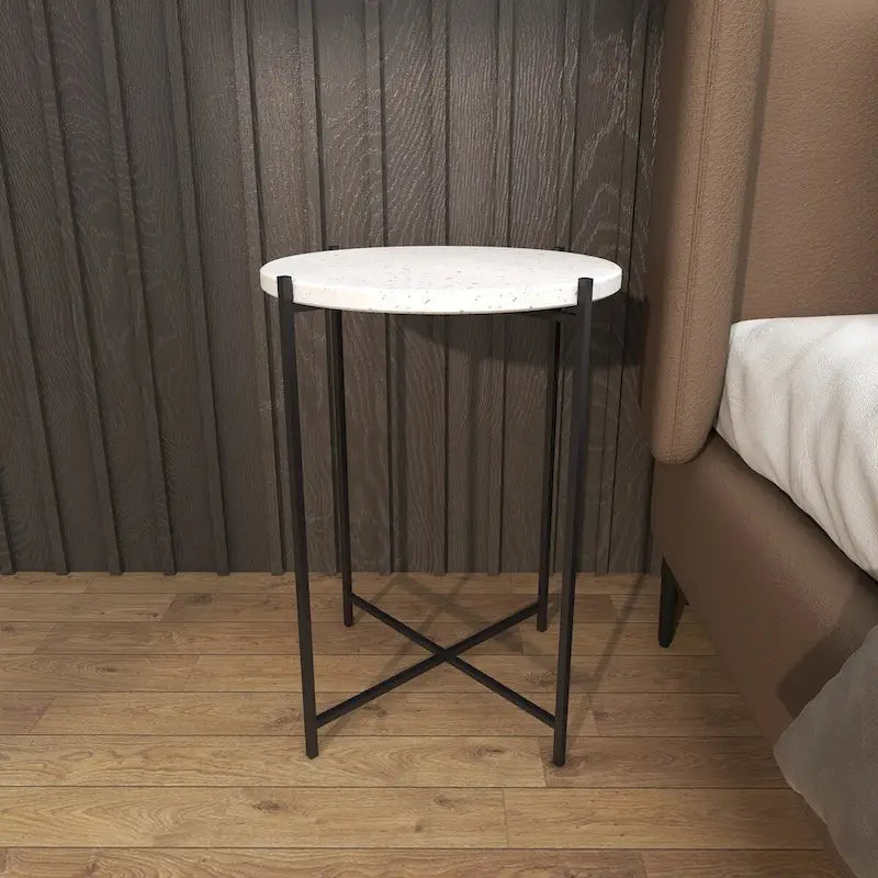Terrazzo & Iron Round Accent Table with Black Metal Legs