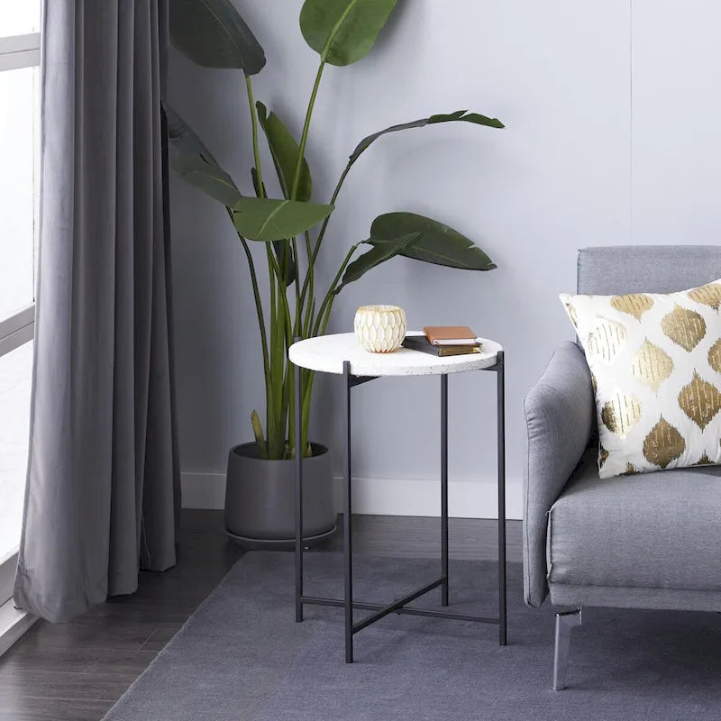 Terrazzo & Iron Round Accent Table with Black Metal Legs