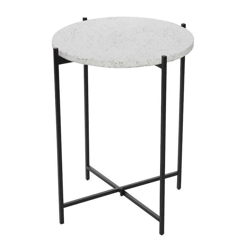 Terrazzo & Iron Round Accent Table with Black Metal Legs