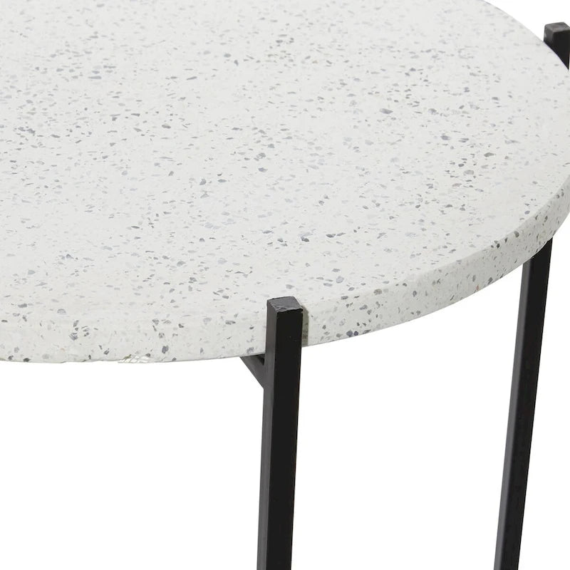 Terrazzo & Iron Round Accent Table with Black Metal Legs
