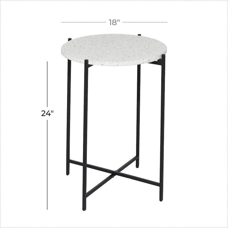 Terrazzo & Iron Round Accent Table with Black Metal Legs