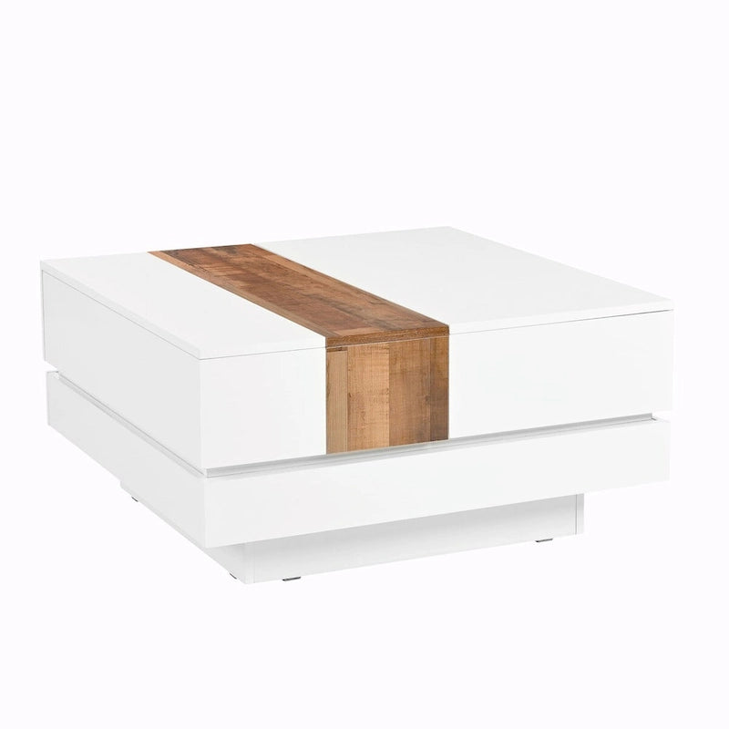 Wood Veneer Square Coffee Table with Extendable Sliding Top & Hidden Storage 31.4"
