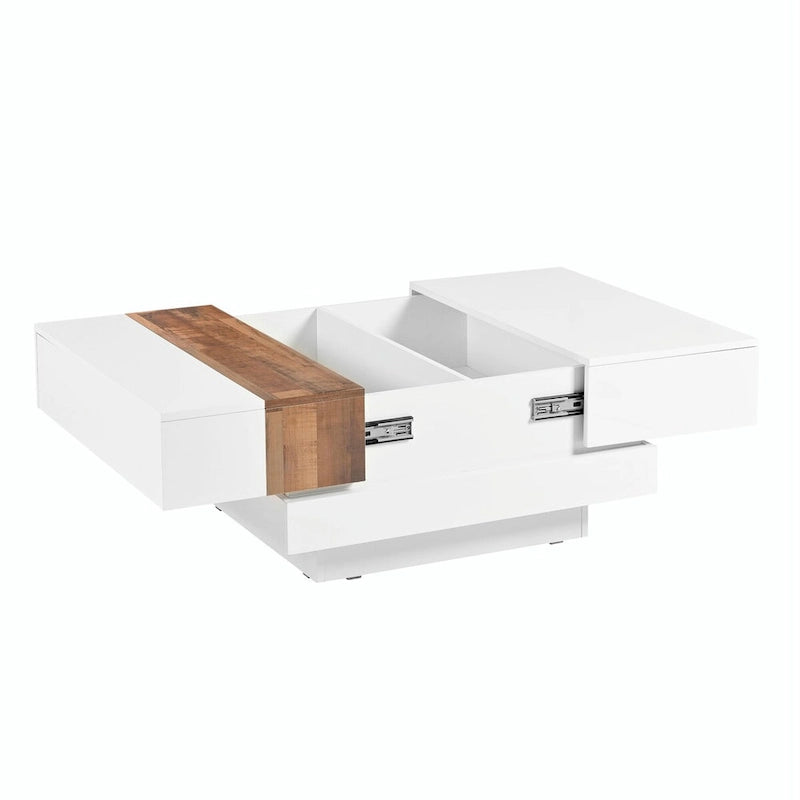 Wood Veneer Square Coffee Table with Extendable Sliding Top & Hidden Storage 31.4"