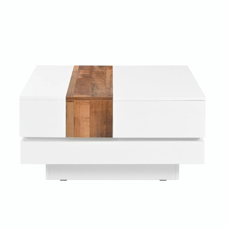 Wood Veneer Square Coffee Table with Extendable Sliding Top & Hidden Storage 31.4"