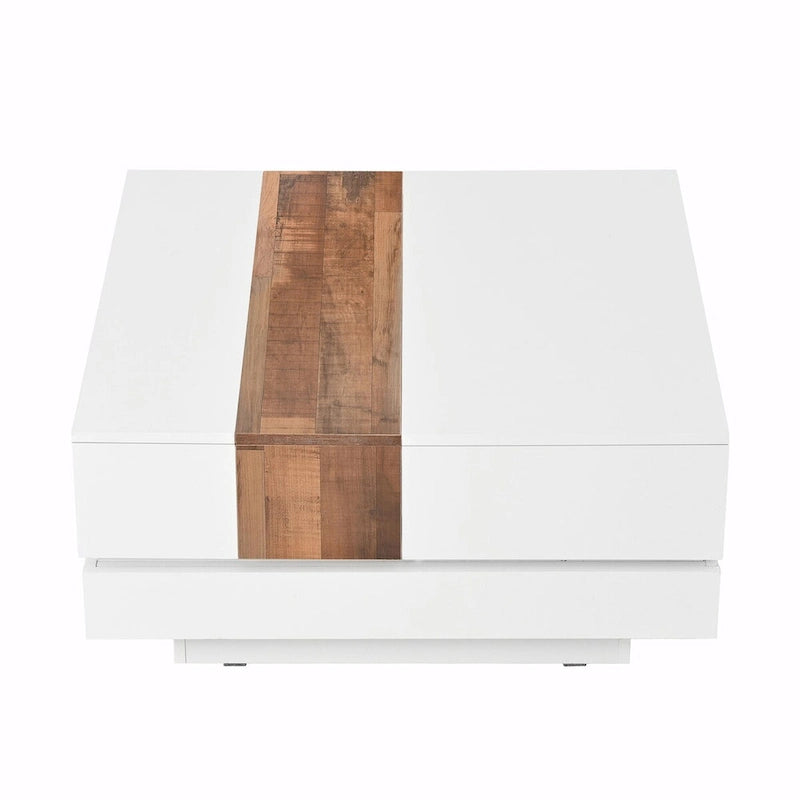 Wood Veneer Square Coffee Table with Extendable Sliding Top & Hidden Storage 31.4"