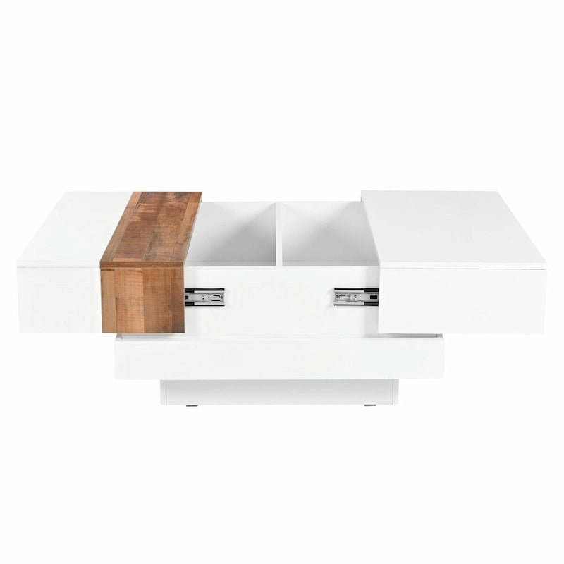 Wood Veneer Square Coffee Table with Extendable Sliding Top & Hidden Storage 31.4"