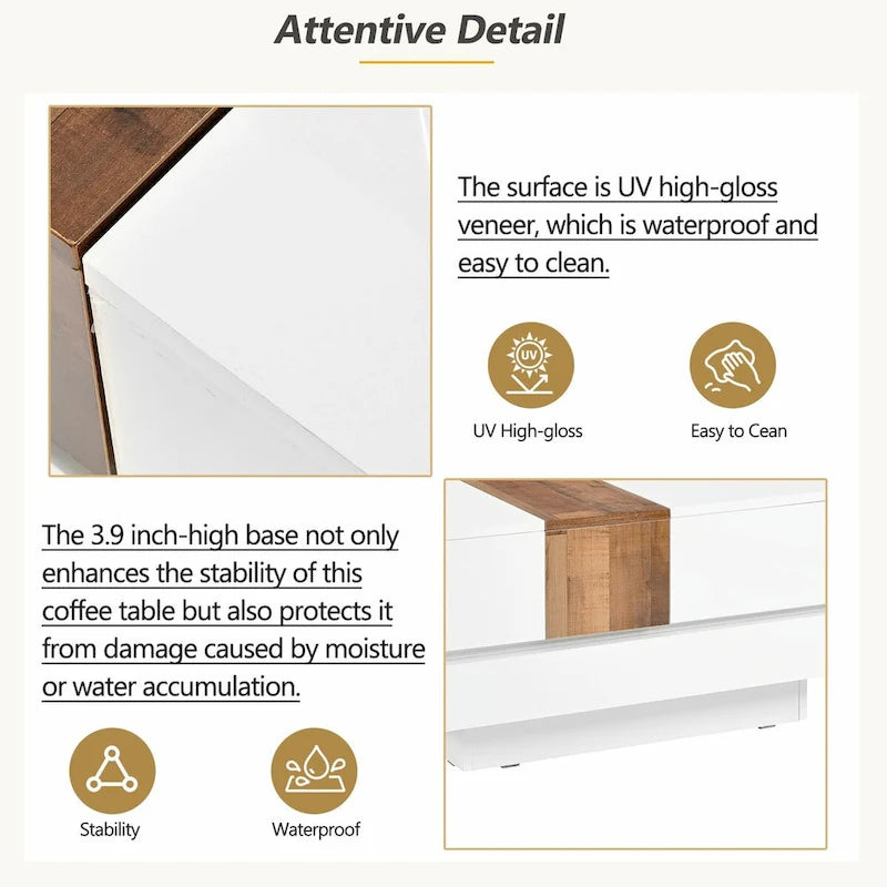 Wood Veneer Square Coffee Table with Extendable Sliding Top & Hidden Storage 31.4"