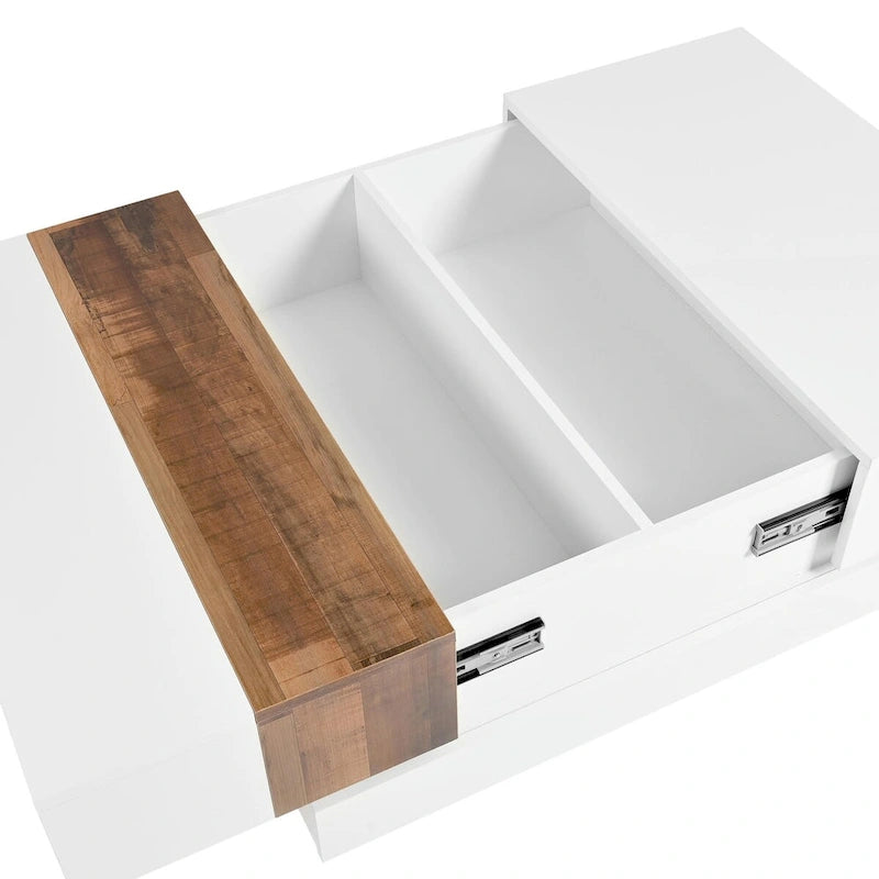 Wood Veneer Square Coffee Table with Extendable Sliding Top & Hidden Storage 31.4"