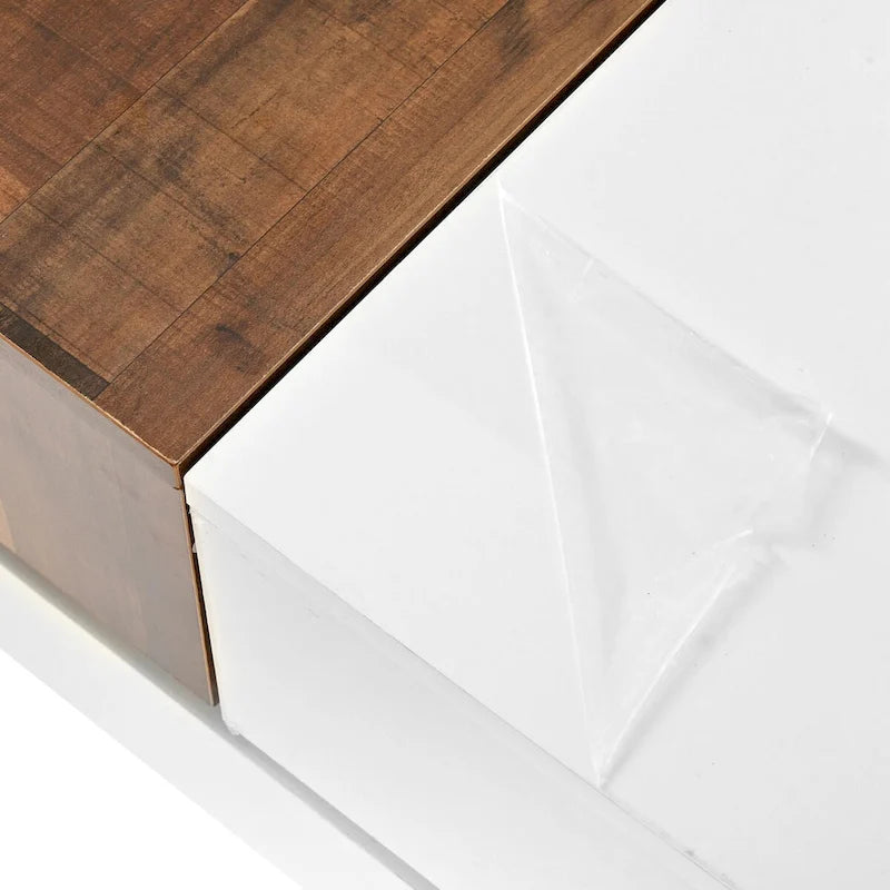 Wood Veneer Square Coffee Table with Extendable Sliding Top & Hidden Storage 31.4"