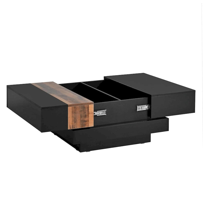 Wood Veneer Square Coffee Table with Extendable Sliding Top & Hidden Storage 31.4"
