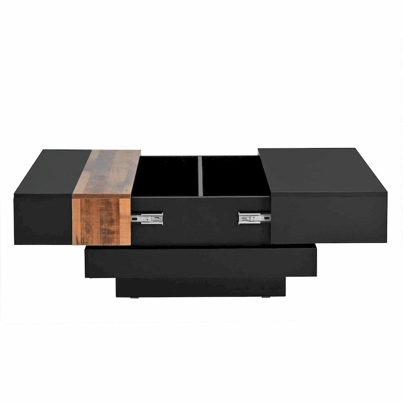 Wood Veneer Square Coffee Table with Extendable Sliding Top & Hidden Storage 31.4"
