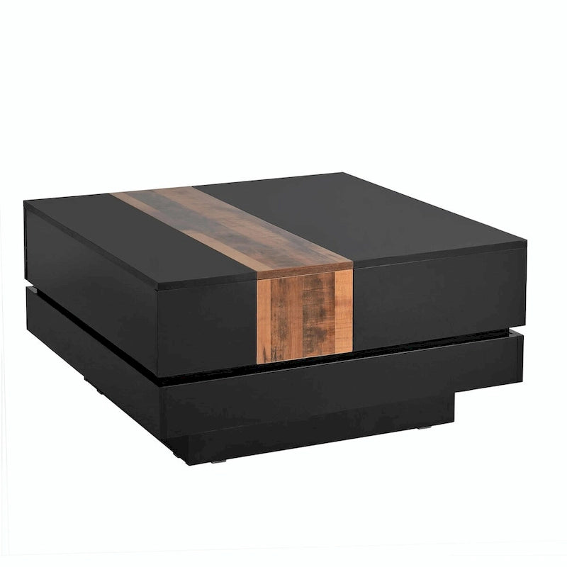 Wood Veneer Square Coffee Table with Extendable Sliding Top & Hidden Storage 31.4"