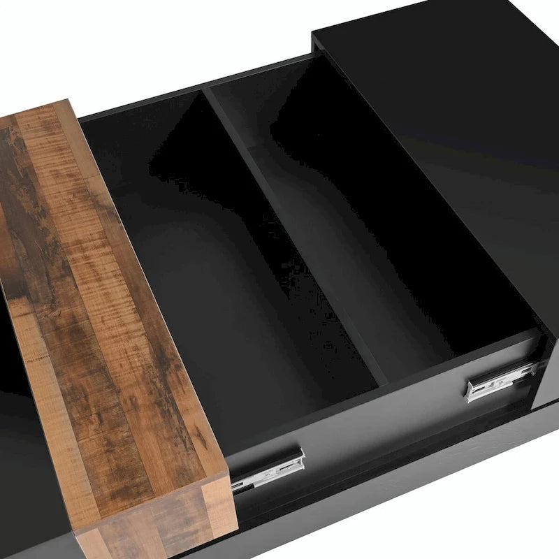 Wood Veneer Square Coffee Table with Extendable Sliding Top & Hidden Storage 31.4"