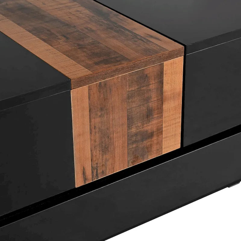Wood Veneer Square Coffee Table with Extendable Sliding Top & Hidden Storage 31.4"