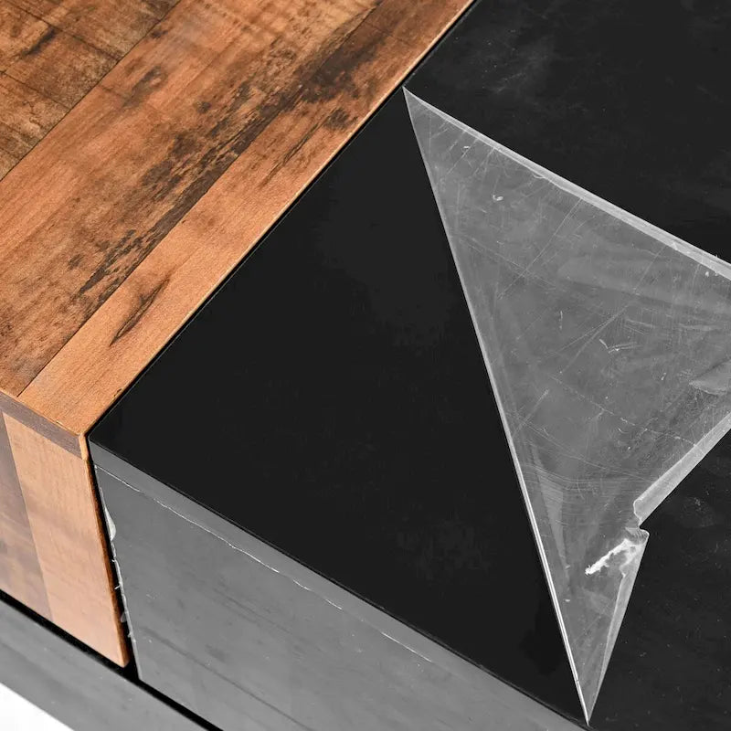 Wood Veneer Square Coffee Table with Extendable Sliding Top & Hidden Storage 31.4"